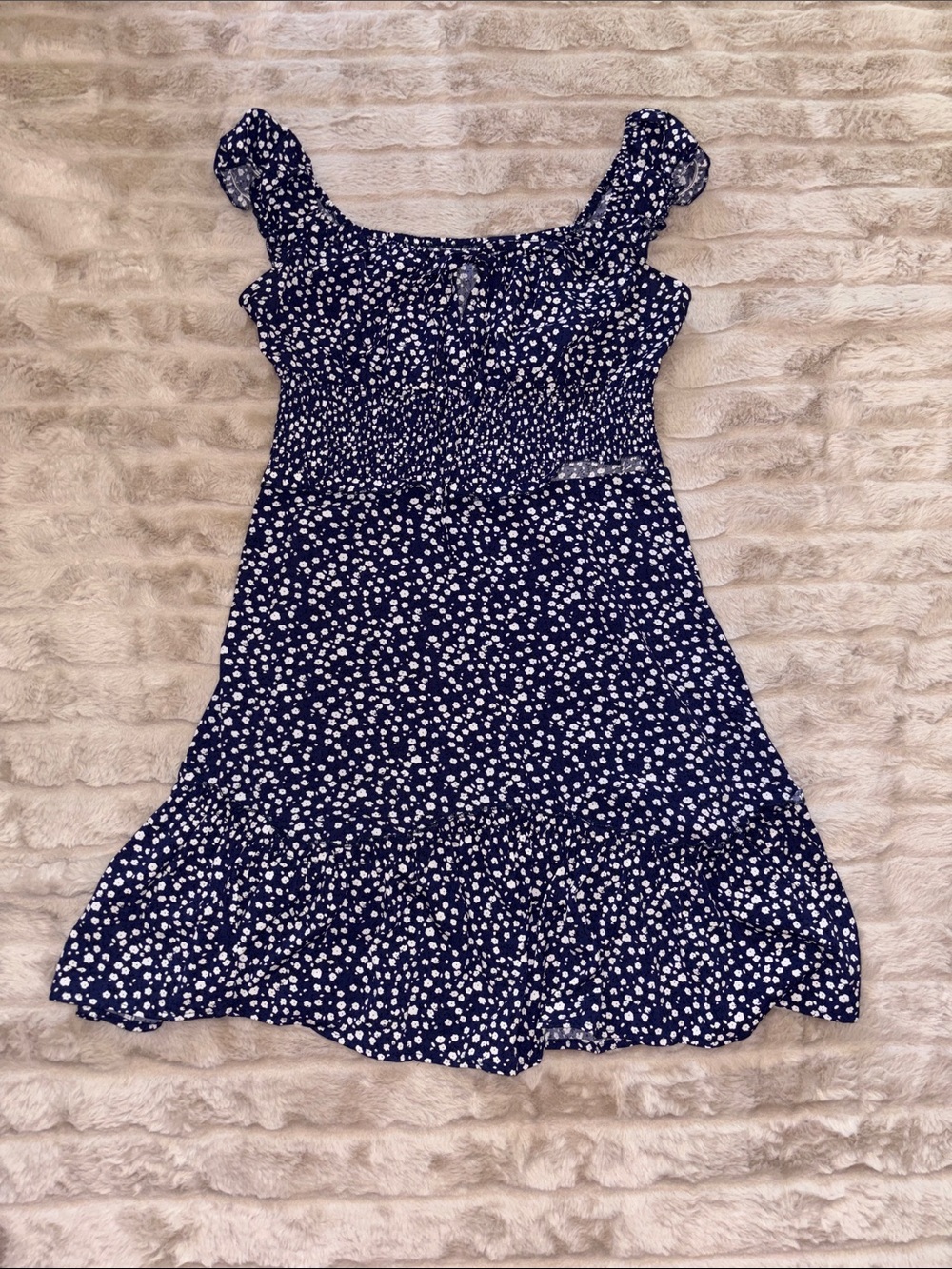 Amazon Navy Blue and White Floral Mini Dress
